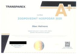 Malinovo získalo certifikát Zodpovedný hospodár 2025 (A+)